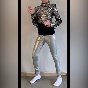 Halloween Girl robot Balera Silver Dancewear leggings Costume girls sz M